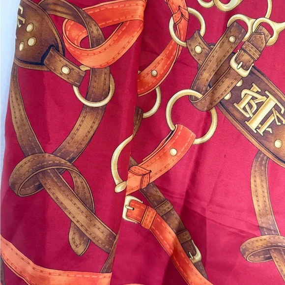 Lauren Ralph Lauren 100% Silk Red Belt Print Scarf  display picture 3